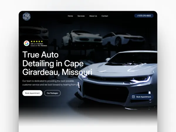true auto detailing homepage mockup